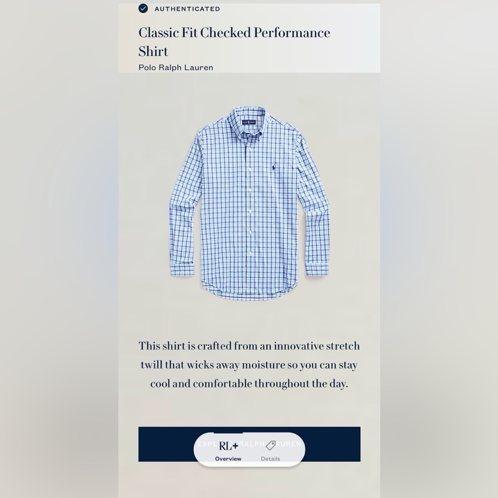 Authentic Polo Ralph Lauren Classic Fit White and Blue Plaid Button-Down Shirt